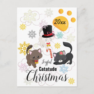 Cartes Pour Fêtes Annuelles Chats de Noël dansent dans les nuages et les floco