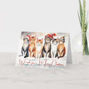 Cartes Pour Fêtes Annuelles Chats de Noël en aquarelle dans les flocons de nei