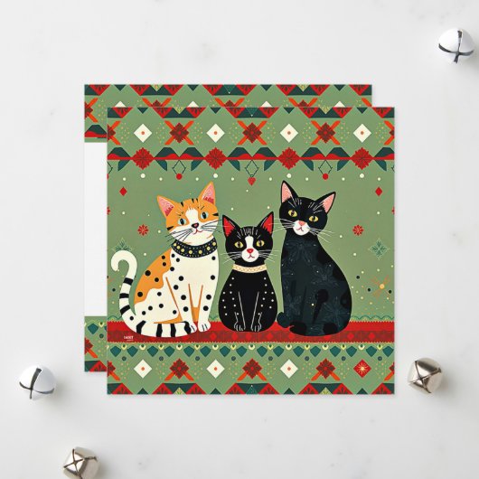 Cartes Pour Fêtes Annuelles Chats de Noël rétro (Devant/Arrière en situation)