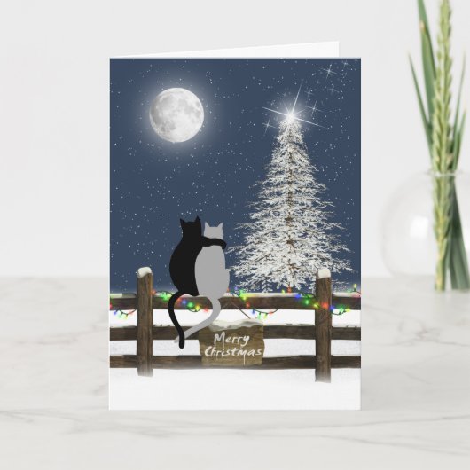 Cartes Pour Fêtes Annuelles Chats de Noël sur la clôture (Devant)