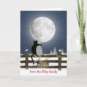 Cartes Pour Fêtes Annuelles Chats de Noël sur une clôture avec la Lune