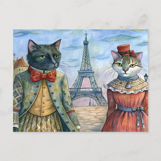 Cartes Pour Fêtes Annuelles Chats habillés à Paris (Devant)