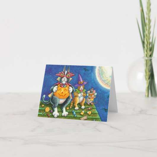 CARTES POUR FÊTES ANNUELLES CHATS HISS N' FITZ, DRÔLE D'HALLOWEEN (Devant)