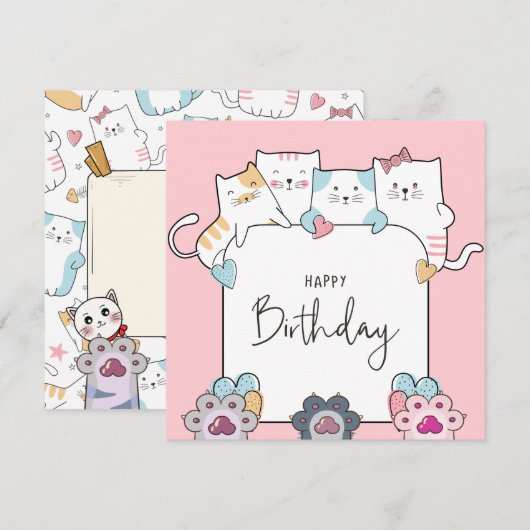 Cartes Pour Fêtes Annuelles Chats Joyeux anniversaire (Devant / Derrière)