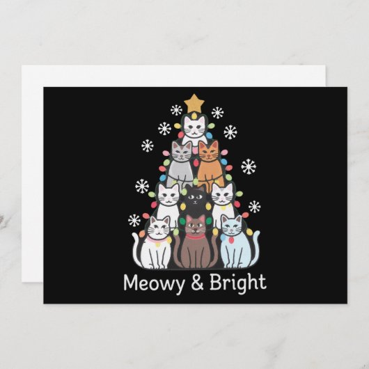 Cartes Pour Fêtes Annuelles Chats Noël Arbre Meowy Bright Cute Xmas (Devant / Derrière)