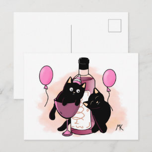 Cartes Pour Fêtes Annuelles Chats noirs de dessin animé fêtent avec des ballon