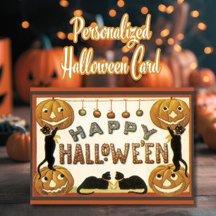 Cartes Pour Fêtes Annuelles Chats noirs et citrouilles Halloween vintage perso