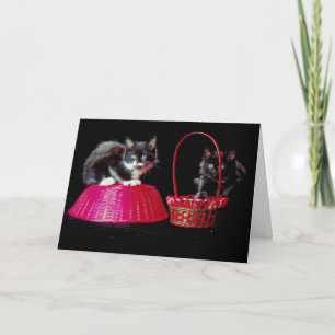 Cartes Pour Fêtes Annuelles Chats noirs et gris sur des paniers de Pâques rose