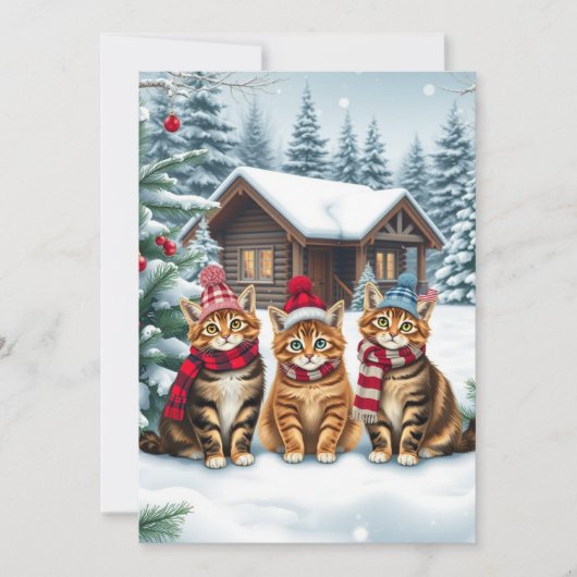 Cartes Pour Fêtes Annuelles Chats tabby en tenue de préparation à l'hiver et c (Devant)