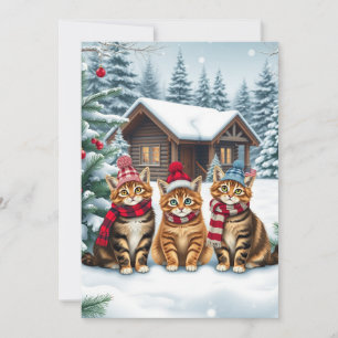 Cartes Pour Fêtes Annuelles Chats tabby en tenue d'hiver preppy et chapeau d'h