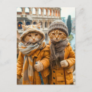 Cartes Pour Fêtes Annuelles Chats visitant le Colisée à Rome