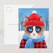 Cartes Pour Fêtes Annuelles Chatte chatte neige Noël Ragdoll Chaussure de neig (Devant / Derrière)
