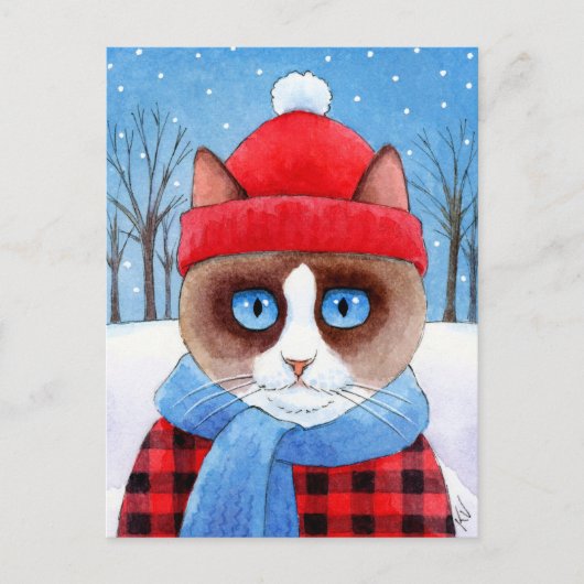 Cartes Pour Fêtes Annuelles Chatte chatte neige Noël Ragdoll Chaussure de neig (Devant)