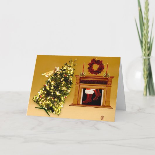 Cartes Pour Fêtes Annuelles chatte d'arbre en chute 2 (Devant)