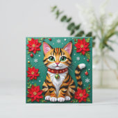 Cartes Pour Fêtes Annuelles Chatte tachetée mignonne avec poinsettias Noël per (Debout devant)