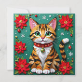 Cartes Pour Fêtes Annuelles Chatte tachetée mignonne avec poinsettias Noël per (Devant)