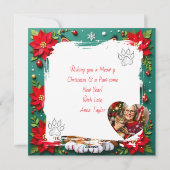 Cartes Pour Fêtes Annuelles Chatte tachetée mignonne avec poinsettias Noël per (Dos)