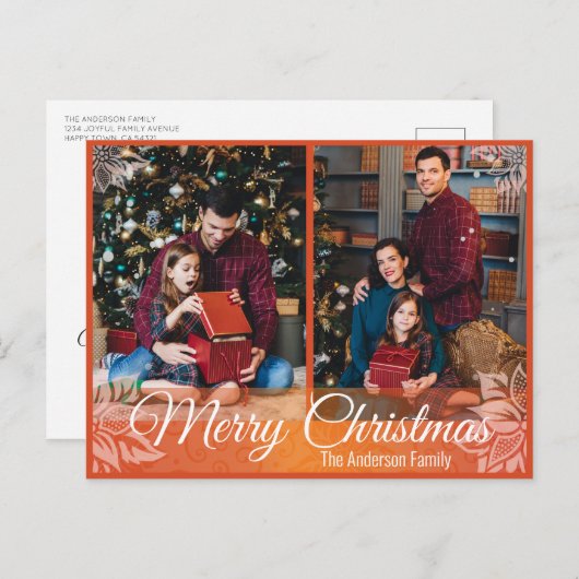 Cartes Pour Fêtes Annuelles Chaud Noël Poinsettia Red Frame 2 Photo (Devant / Derrière)