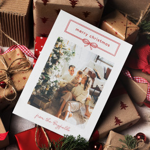 Cartes Pour Fêtes Annuelles Chaud Rouge Blanc Joli Bow Photo Joyeux Noël