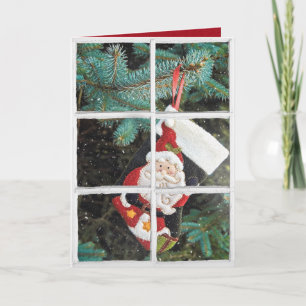 Cartes Pour Fêtes Annuelles Chaussette de Noël du Père Noël dans une fenêtre e