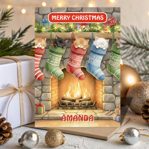 Cartes Pour Fêtes Annuelles Chaussette de Noël pour enfants Chats mignons et C