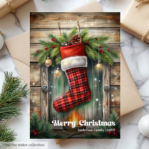 Cartes Pour Fêtes Annuelles Chaussette de Noël tendance pin vintage salutation