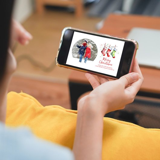 Cartes Pour Fêtes Annuelles Chaussettes de Noël en aquarelle Photo Collage