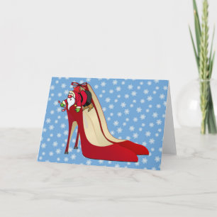 Cartes Pour Fêtes Annuelles Chaussures rouges de talon haut/Père Noël Elf