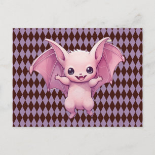 Cartes Pour Fêtes Annuelles Chauve-souris rose Halloween carreau violet