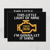 Cartes Pour Fêtes Annuelles Check Engine Light Shine Funny Car Auto Mechanic G (Devant / Derrière)