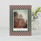 Cartes Pour Fêtes Annuelles Checkers amusants rose et vert (Debout devant)