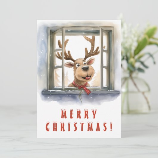 Cartes Pour Fêtes Annuelles Cheeky Reindeer Joyeux Noël (Debout devant)