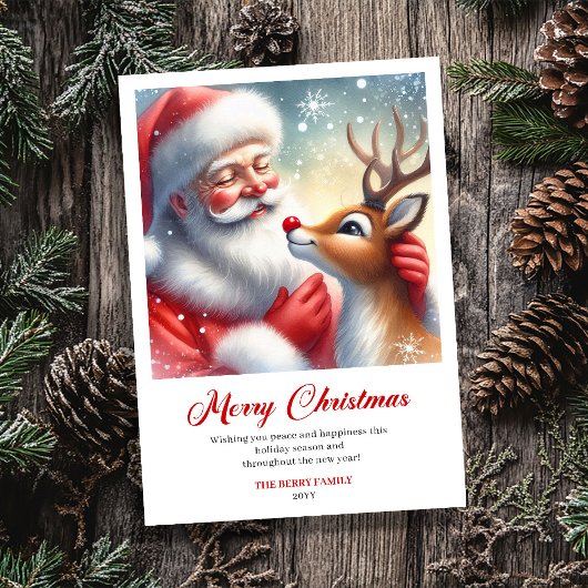 Cartes Pour Fêtes Annuelles Cheerful Santa With Rudolph Fun Holiday Greeting