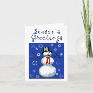 Cartes Pour Fêtes Annuelles cheerful snowman on blue with snowflakes