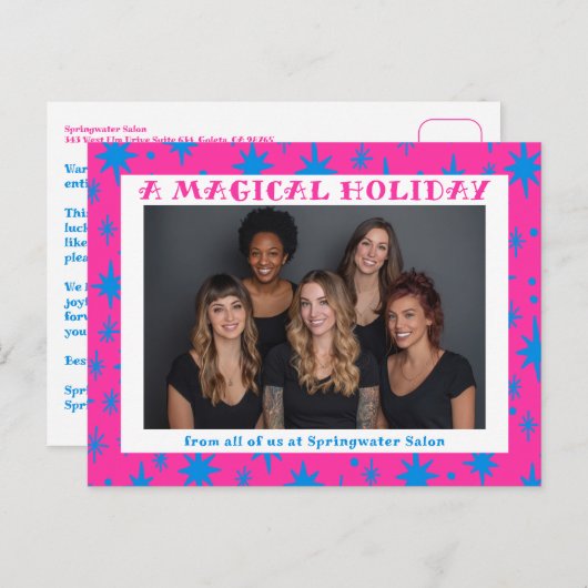 Cartes Pour Fêtes Annuelles Cheerful Stars Pink Blue Christmas Custom Business (Devant / Derrière)