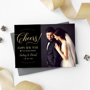 Cartes Pour Fêtes Annuelles Cheers Gold Black Joyeux Nouvel An Photo Mariage