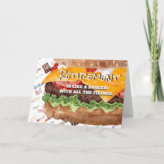 Cartes Pour Fêtes Annuelles Cheeseburger Drôle Retraite (Devant)