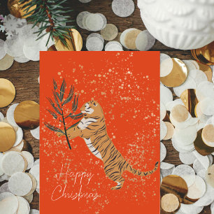 Cartes Pour Fêtes Annuelles Cheetah Festive de Noël avec Accents d'or Photo