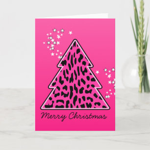 Cartes Pour Fêtes Annuelles Cheetah Leopard rose Arbre de Noël