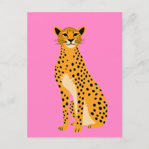 Cartes Pour Fêtes Annuelles Cheetah minimaliste en rose