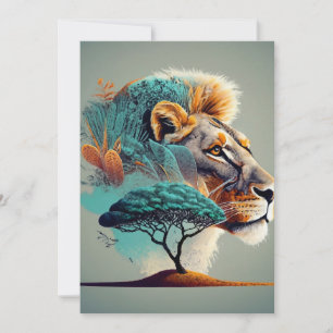 Cartes Pour Fêtes Annuelles Chef de lion Safari Africain