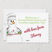 Cartes Pour Fêtes Annuelles Chef Snowman de la cuisine de vacances culinaires (Dos)