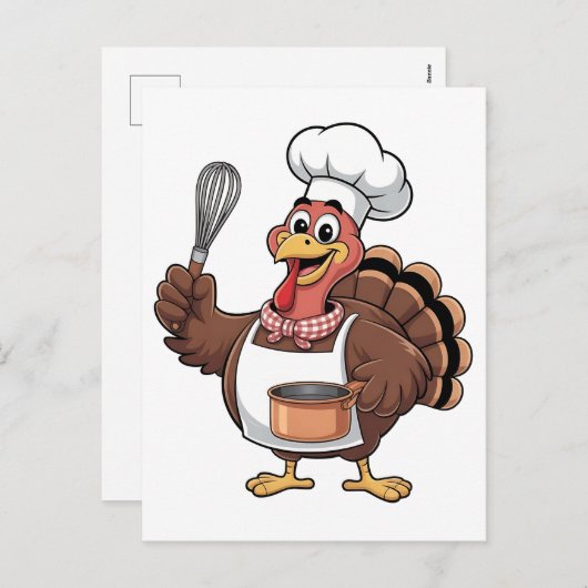 Cartes Pour Fêtes Annuelles Chef Turkey Thanksgiving Cook Gobbler (Devant / Derrière)