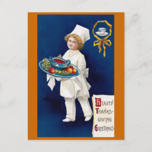 Cartes Pour Fêtes Annuelles Chef with Tureen of Soup and Fruit Thanksgiving