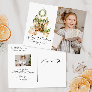 Cartes Pour Fêtes Annuelles Cheminée aquarelle boho avec verdure 2 Photo