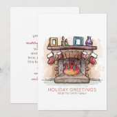 Cartes Pour Fêtes Annuelles Cheminée aquarelle | Salutations de vacances (Devant / Derrière)