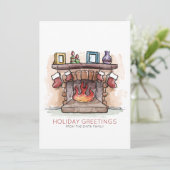 Cartes Pour Fêtes Annuelles Cheminée aquarelle | Salutations de vacances (Debout devant)