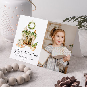 Cartes Pour Fêtes Annuelles Cheminée Boho Aquarelle Avec Végétation Photo
