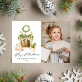 Cartes Pour Fêtes Annuelles Cheminée Boho Aquarelle Avec Végétation Photo