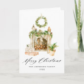 Cartes Pour Fêtes Annuelles Cheminée Boho Aquarelle Avec Verdure Non Photo (Devant)